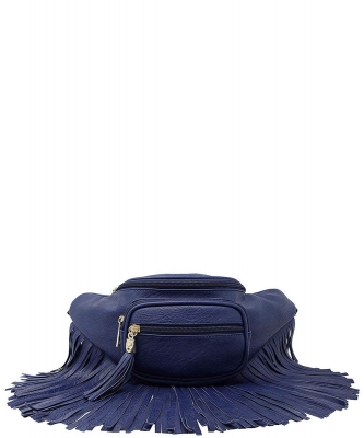 Designer Chic Fringe Waist Bag KL088 NAVY